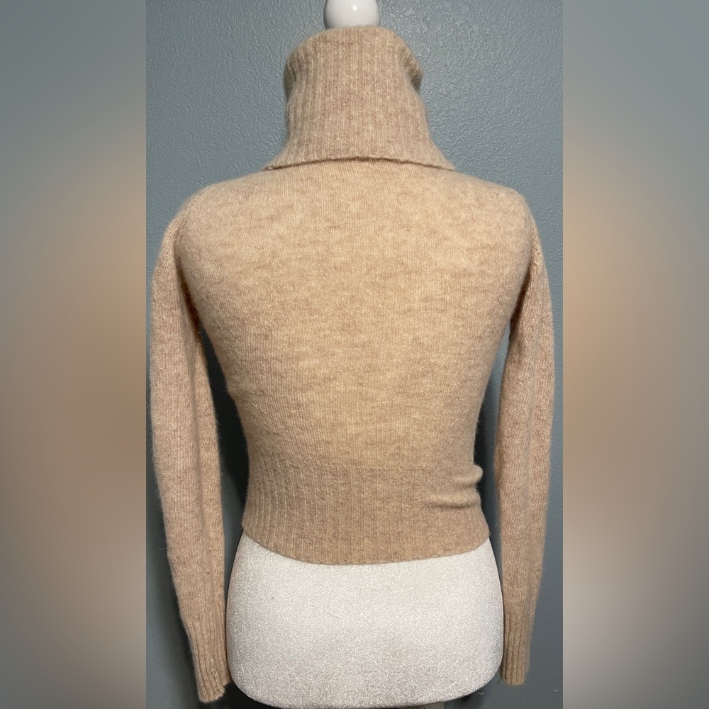 Hand Loomed Full Fashioned Lambswool Angora Sweater Turtleneck Beige Chic Medium - Picture 2 of 6